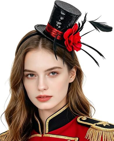 Mini Top Hat for Women BlacK Sequins Clown Headband in Saudi Arabia