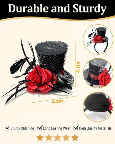 Mini Top Hat for Women BlacK Sequins Clown Headband in Saudi Arabia