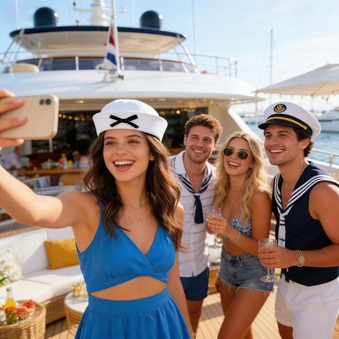 Sailor Hat White Sailor Cap with Bowknot Yacht Captain Hat Navy Costume Hat for Captain Birthday Halloween Costume in Saudi Arabia
