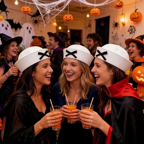 Sailor Hat White Sailor Cap with Bowknot Yacht Captain Hat Navy Costume Hat for Captain Birthday Halloween Costume in Saudi Arabia