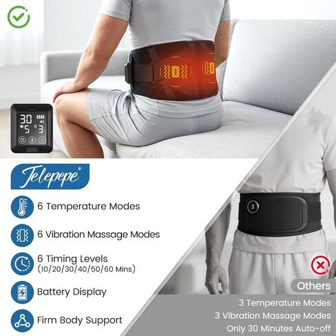 Back Massager, Cordless Heating Pad with 6 Heat&6 Vibration Massage, 5000mAh Back Heating Pad for Lower Back Pain Relief, Gifts for Women Men Seniors(Black) in Saudi Arabia
