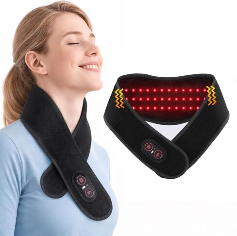 Cordless Neck Heating Pad for Pain with Red Light & Massage, 3000mAh Rechargeable Heated Neck Wrap with 660nm & 850nm Infrared Light, 3 Heat Levels Neck Massager for Soreness & Stiffness Relief in Saudi Arabia