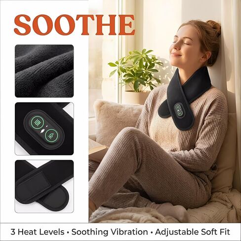 Cordless Neck Heating Pad for Pain with Red Light & Massage, 3000mAh Rechargeable Heated Neck Wrap with 660nm & 850nm Infrared Light, 3 Heat Levels Neck Massager for Soreness & Stiffness Relief in Saudi Arabia