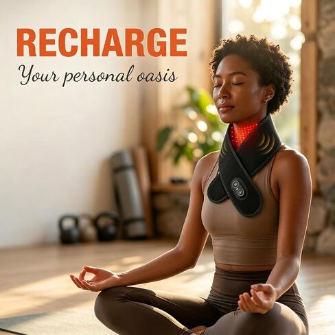 Cordless Neck Heating Pad for Pain with Red Light & Massage, 3000mAh Rechargeable Heated Neck Wrap with 660nm & 850nm Infrared Light, 3 Heat Levels Neck Massager for Soreness & Stiffness Relief in Saudi Arabia