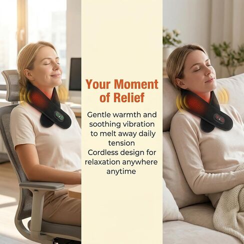 Cordless Neck Heating Pad for Pain with Red Light & Massage, 3000mAh Rechargeable Heated Neck Wrap with 660nm & 850nm Infrared Light, 3 Heat Levels Neck Massager for Soreness & Stiffness Relief in Saudi Arabia