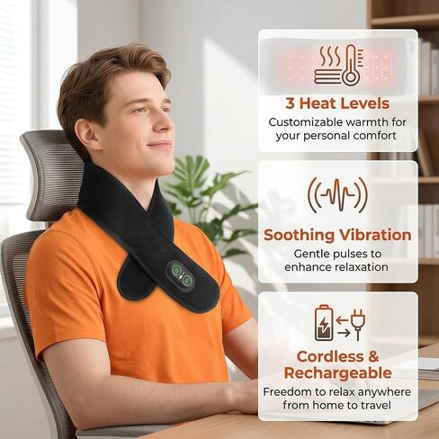 Cordless Neck Heating Pad for Pain with Red Light & Massage, 3000mAh Rechargeable Heated Neck Wrap with 660nm & 850nm Infrared Light, 3 Heat Levels Neck Massager for Soreness & Stiffness Relief in Saudi Arabia