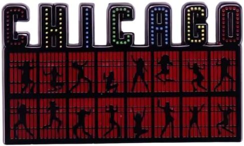 Chicago Title Logo Dancers Dance Silhouettes Red Black Background Roxie Hart Art Deco Fosse All That Jazz Mr Mister Cellophane Broadway Musical Theater Theatre 1.6" Enamel Pin Badge in Kuwait
