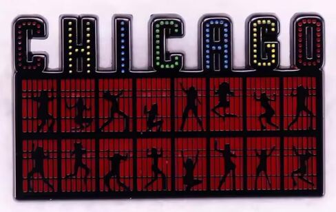 Chicago Title Logo Dancers Dance Silhouettes Red Black Background Roxie Hart Art Deco Fosse All That Jazz Mr Mister Cellophane Broadway Musical Theater Theatre 1.6" Enamel Pin Badge in Kuwait
