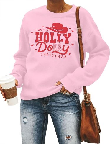 JINTING Christmas Sweatshirt for Women Holly Dolly Christmas Pullover Sweatshirts Xmas Graphic Long Sleeve Tops in Kuwait