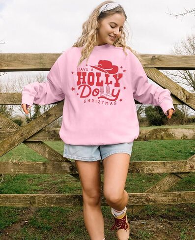 JINTING Christmas Sweatshirt for Women Holly Dolly Christmas Pullover Sweatshirts Xmas Graphic Long Sleeve Tops in Kuwait