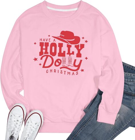 JINTING Christmas Sweatshirt for Women Holly Dolly Christmas Pullover Sweatshirts Xmas Graphic Long Sleeve Tops in Kuwait