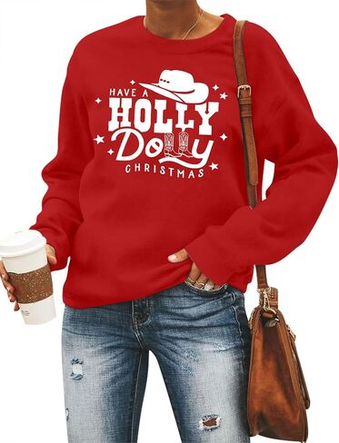 JINTING Christmas Sweatshirt for Women Holly Dolly Christmas Pullover Sweatshirts Xmas Graphic Long Sleeve Tops in Kuwait