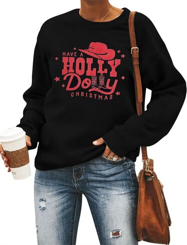 JINTING Christmas Sweatshirt for Women Holly Dolly Christmas Pullover Sweatshirts Xmas Graphic Long Sleeve Tops in Kuwait