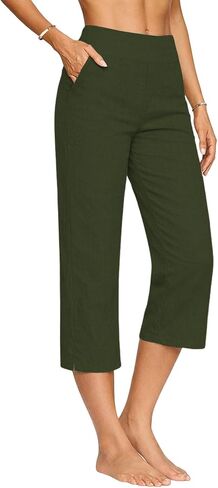 Betadog Capri Linen Pants for Women High Waisted Relaxed Fit Casual Pedal Pushers Crop Chino Trousers with Pockets in Saudi Arabia