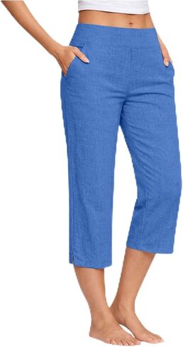 Betadog Capri Linen Pants for Women High Waisted Relaxed Fit Casual Pedal Pushers Crop Chino Trousers with Pockets in Saudi Arabia