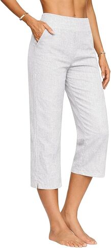 Betadog Capri Linen Pants for Women High Waisted Relaxed Fit Casual Pedal Pushers Crop Chino Trousers with Pockets in Saudi Arabia
