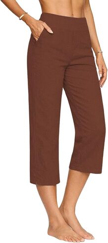 Betadog Capri Linen Pants for Women High Waisted Relaxed Fit Casual Pedal Pushers Crop Chino Trousers with Pockets in Saudi Arabia