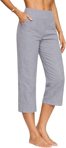 Betadog Capri Linen Pants for Women High Waisted Relaxed Fit Casual Pedal Pushers Crop Chino Trousers with Pockets in Saudi Arabia