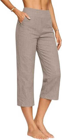 Betadog Capri Linen Pants for Women High Waisted Relaxed Fit Casual Pedal Pushers Crop Chino Trousers with Pockets in Saudi Arabia