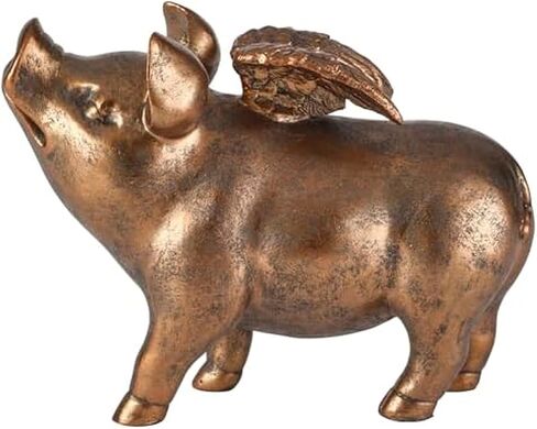 Elements Bronze Winged Flying Pig Figurine - 7 in Decorative Resin Statue with Brushed Bronze Finish - Whimsical Home Decor Sculpture, Room Decor Gift in Kuwait