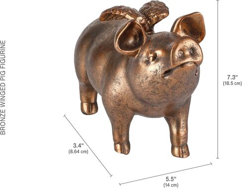 Elements Bronze Winged Flying Pig Figurine - 7 in Decorative Resin Statue with Brushed Bronze Finish - Whimsical Home Decor Sculpture, Room Decor Gift in Kuwait