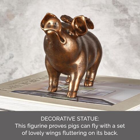 Elements Bronze Winged Flying Pig Figurine - 7 in Decorative Resin Statue with Brushed Bronze Finish - Whimsical Home Decor Sculpture, Room Decor Gift in Kuwait
