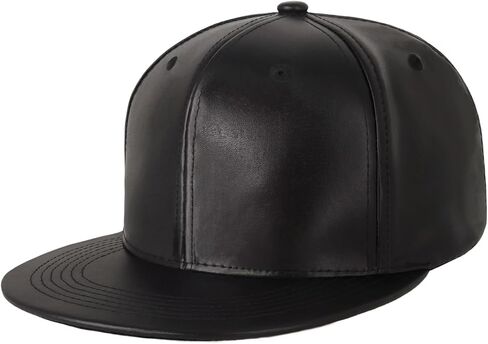 CHOK.LIDS PU Leather Flat Brim Hats for Men Women Hip Hop Baseball Snapback Blank Hats Solid Panther Black Fitted caps in Kuwait