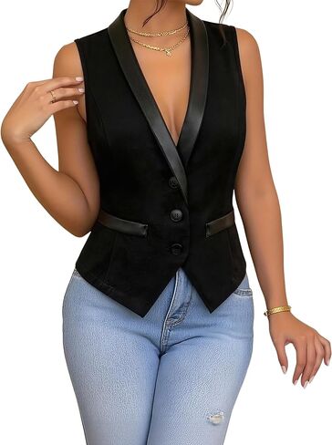 ZEEJINNG Women's Vest Top V Neck Sleeveless Suit Vests Button Down Office Work Business Dressy Blazer Waistcoat in Saudi Arabia