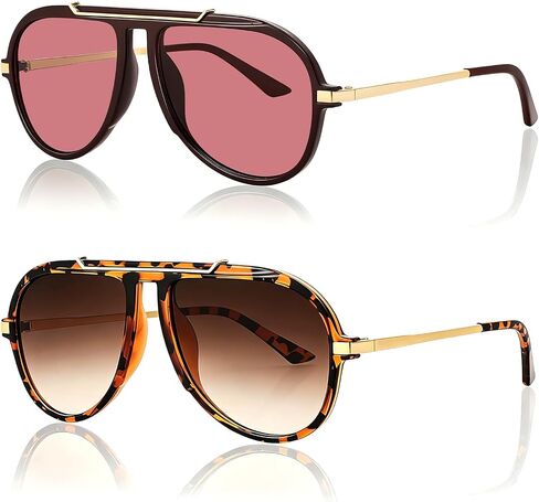 JATEBI Oversized Retro Aviator Sunglasses for Women Men Trendy Large Frame Oval Sun Glasses Double Bridge Shades in Kuwait
