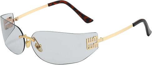 Rimless Y2K Wrap Around Sunglasses for Women Trendy Frameless Shield Rectangle Designer Frame Uv400 Protection Shades in Saudi Arabia