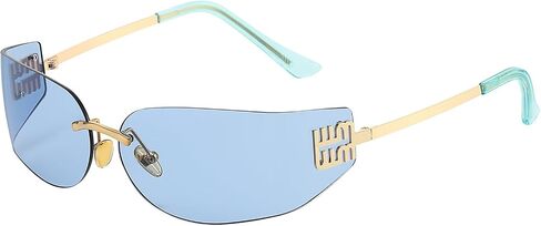 Rimless Y2K Wrap Around Sunglasses for Women Trendy Frameless Shield Rectangle Designer Frame Uv400 Protection Shades in Kuwait