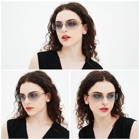 Rimless Y2K Wrap Around Sunglasses for Women Trendy Frameless Shield Rectangle Designer Frame Uv400 Protection Shades in Kuwait