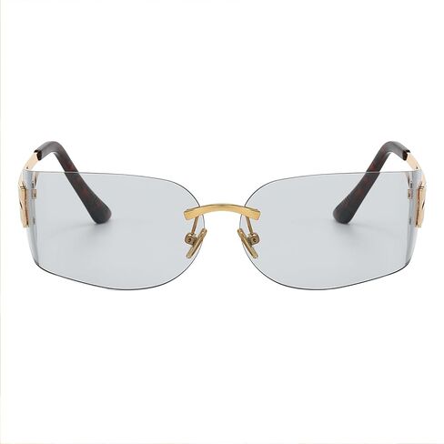 Rimless Y2K Wrap Around Sunglasses for Women Trendy Frameless Shield Rectangle Designer Frame Uv400 Protection Shades in Kuwait