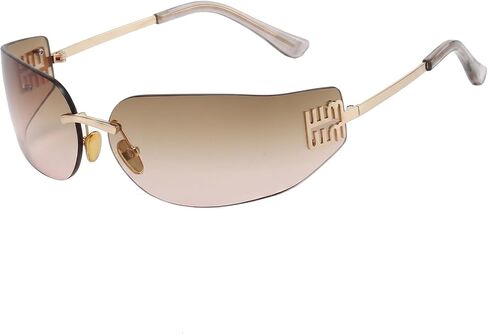 Rimless Y2K Wrap Around Sunglasses for Women Trendy Frameless Shield Rectangle Designer Frame Uv400 Protection Shades in Kuwait