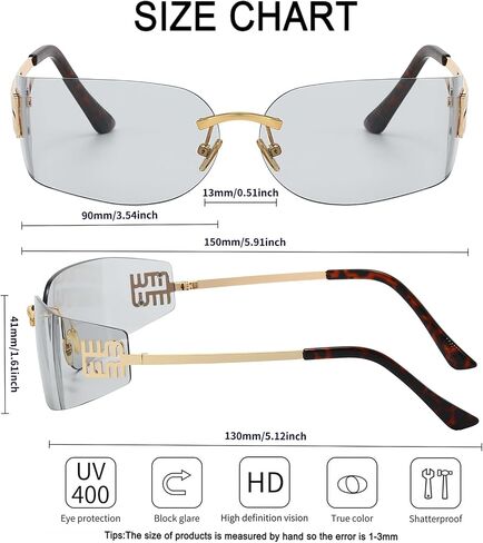 Rimless Y2K Wrap Around Sunglasses for Women Trendy Frameless Shield Rectangle Designer Frame Uv400 Protection Shades in Kuwait