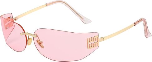 Rimless Y2K Wrap Around Sunglasses for Women Trendy Frameless Shield Rectangle Designer Frame Uv400 Protection Shades in Kuwait