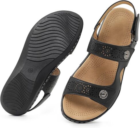 Women's Orthopedic Sandals, Ankle Strap Arch Support Flats Sandal Orthotic Hoop and Loop Comfortale Walking Shoes for Casual Beach Summer Size 5-11 in Saudi Arabia