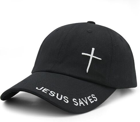 Jesus Saves Cross Christian Baseball Cap for Men Women - Adjustable Cotton Religious Dad Hat, Inspirational Faith Gift for Church Baptism, Black in Saudi Arabia
