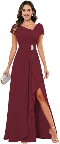KDTM Chiffon Mother of The Bride Dresses Cap Sleeve Asymmetric V Neck Beaded Formal Wedding Guest Dress in Saudi Arabia
