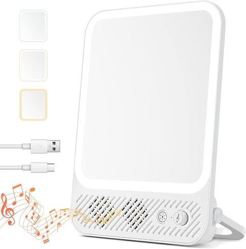 Auxmir Lighted Makeup Mirror with Built-in Audio Speaker, 3 Color & Dimmable Brightness Vanity Mirror, 4000mAh Rechargeable 190° Adjustable Mirror, Foldable Portable Mirror for Tabletop/Hanging in Saudi Arabia