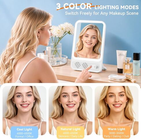 Auxmir Lighted Makeup Mirror with Built-in Audio Speaker, 3 Color & Dimmable Brightness Vanity Mirror, 4000mAh Rechargeable 190° Adjustable Mirror, Foldable Portable Mirror for Tabletop/Hanging in Saudi Arabia