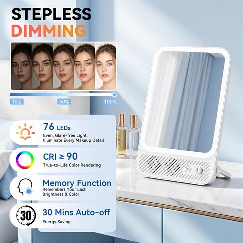 Auxmir Lighted Makeup Mirror with Built-in Audio Speaker, 3 Color & Dimmable Brightness Vanity Mirror, 4000mAh Rechargeable 190° Adjustable Mirror, Foldable Portable Mirror for Tabletop/Hanging in Saudi Arabia