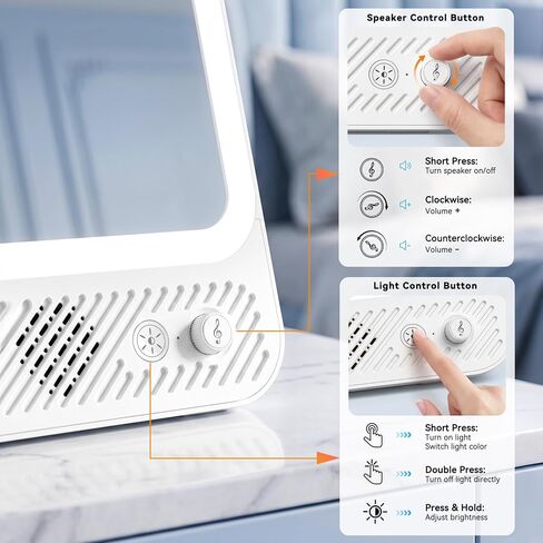 Auxmir Lighted Makeup Mirror with Built-in Audio Speaker, 3 Color & Dimmable Brightness Vanity Mirror, 4000mAh Rechargeable 190° Adjustable Mirror, Foldable Portable Mirror for Tabletop/Hanging in Saudi Arabia