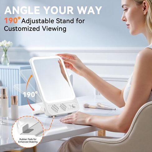 Auxmir Lighted Makeup Mirror with Built-in Audio Speaker, 3 Color & Dimmable Brightness Vanity Mirror, 4000mAh Rechargeable 190° Adjustable Mirror, Foldable Portable Mirror for Tabletop/Hanging in Saudi Arabia