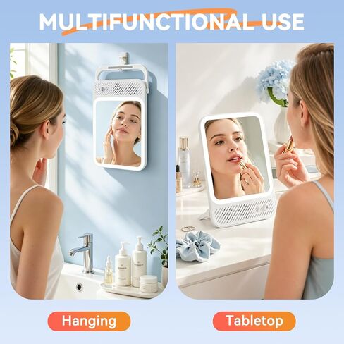 Auxmir Lighted Makeup Mirror with Built-in Audio Speaker, 3 Color & Dimmable Brightness Vanity Mirror, 4000mAh Rechargeable 190° Adjustable Mirror, Foldable Portable Mirror for Tabletop/Hanging in Saudi Arabia