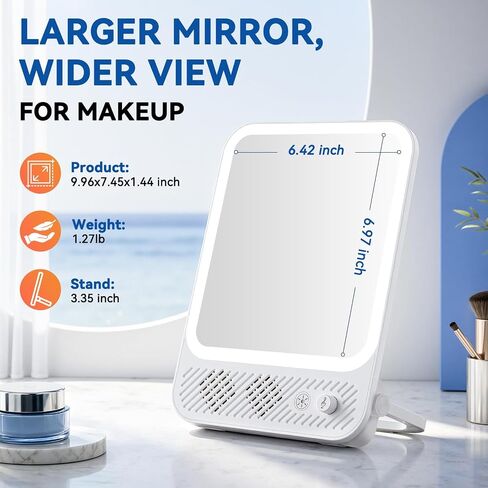 Auxmir Lighted Makeup Mirror with Built-in Audio Speaker, 3 Color & Dimmable Brightness Vanity Mirror, 4000mAh Rechargeable 190° Adjustable Mirror, Foldable Portable Mirror for Tabletop/Hanging in Saudi Arabia