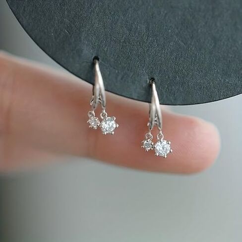 White Gold & Gold Plated Minimalist Cubic Zirconia Hook Earrings for Women Wedding Bridal Daily Evening Parties Wear Lightweight Jewelry Earring Gift for Her in Kuwait
