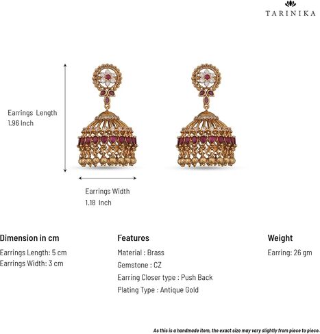 أقراط TARINIKA Mahi العتيقة المطلية بالذهب Jhumka للنساء - مجوهرات هندية تقليدية بأحجار الزركونيا المكعبة وتصميم الأزهار المخرمة in Kuwait