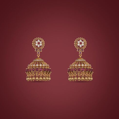 أقراط TARINIKA Mahi العتيقة المطلية بالذهب Jhumka للنساء - مجوهرات هندية تقليدية بأحجار الزركونيا المكعبة وتصميم الأزهار المخرمة in Kuwait