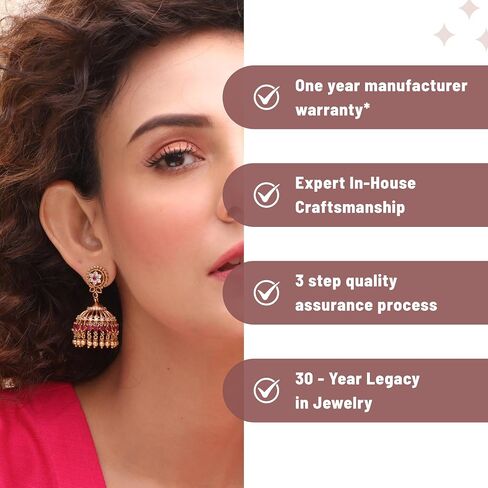 أقراط TARINIKA Mahi العتيقة المطلية بالذهب Jhumka للنساء - مجوهرات هندية تقليدية بأحجار الزركونيا المكعبة وتصميم الأزهار المخرمة in Kuwait